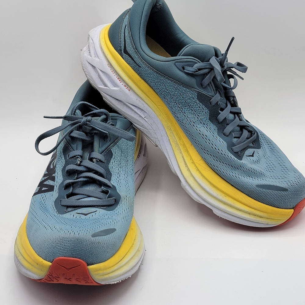 HOKA Bondi 8 Blue and‎ Yellow Athletic Shoes SIZE 12. #1405